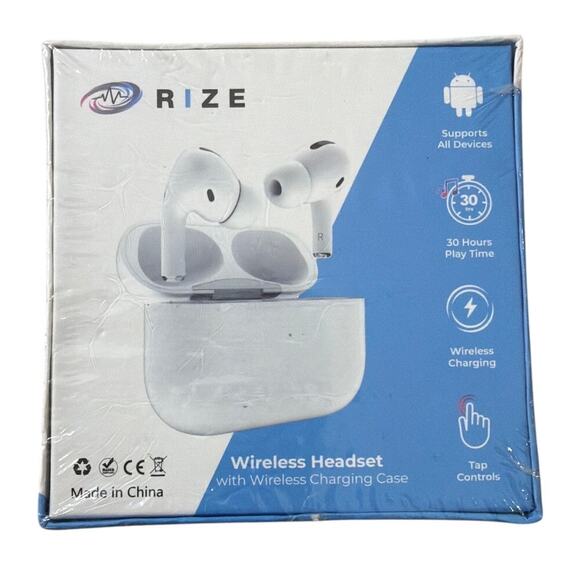 RIZE Wireless Headset With Wireless Charging Case Headphones Bluetooth New - Picture 2 of 5